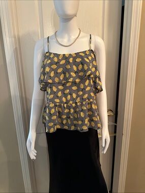 Lily White Yellow Lemon Print Cold-Shoulder Top
